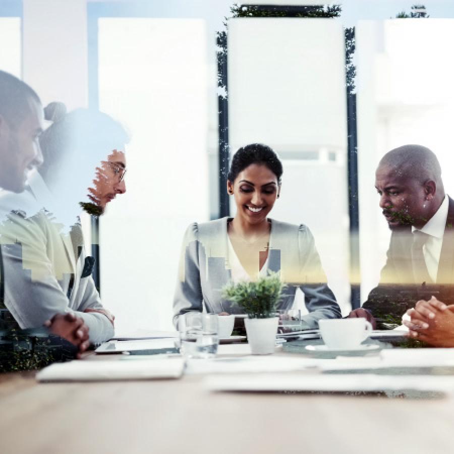 double exposure image, executives in meeting